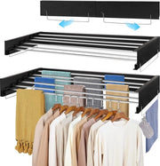 Kleedrek per wand, 100 cm, estensibile, 6 stanghe in acciaio inox di alta qualità, asciugamani per parete per installazione per uso interno o esterno, balcone, terrazza (nero)