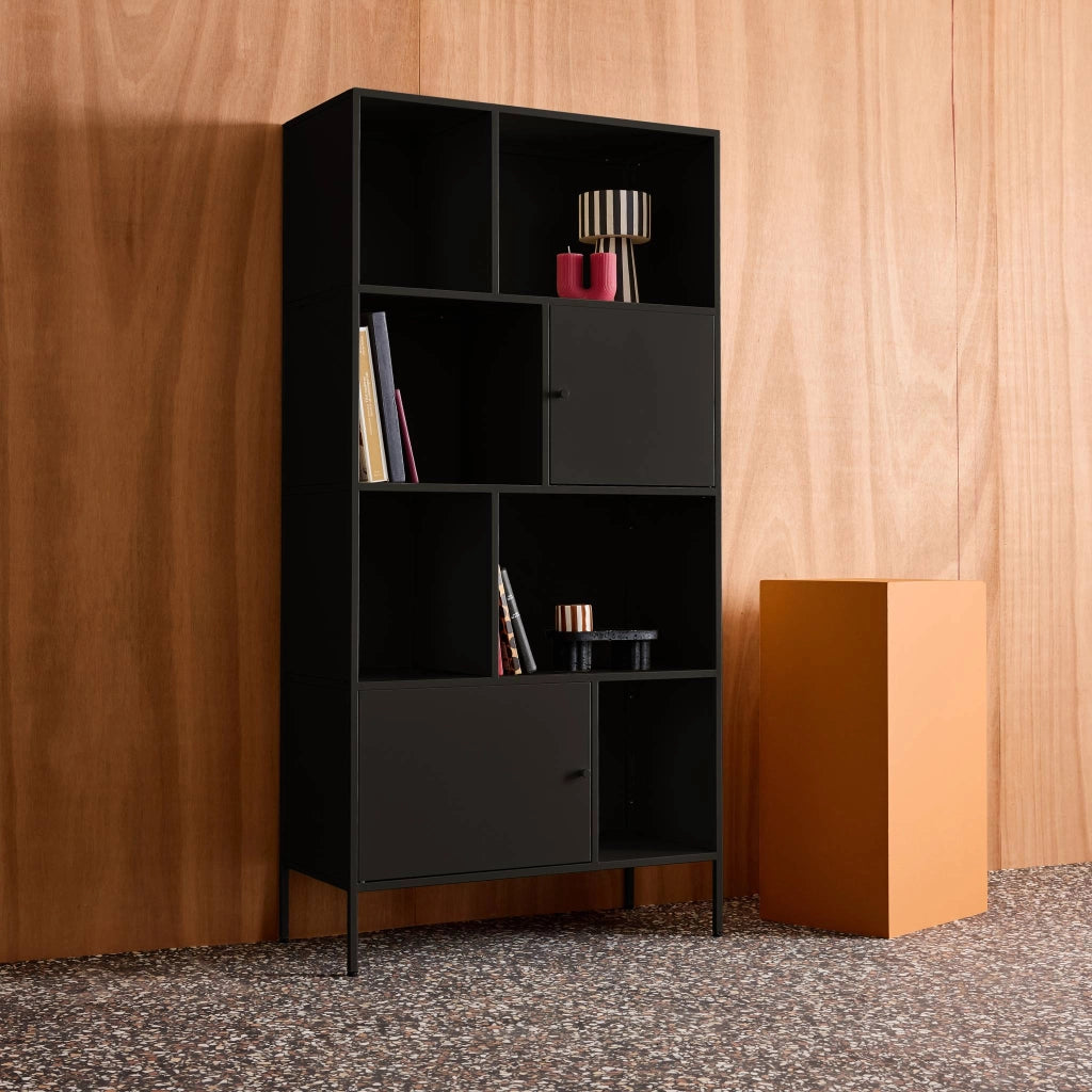 Credenza industriale in metallo con 8 scomparti, nero