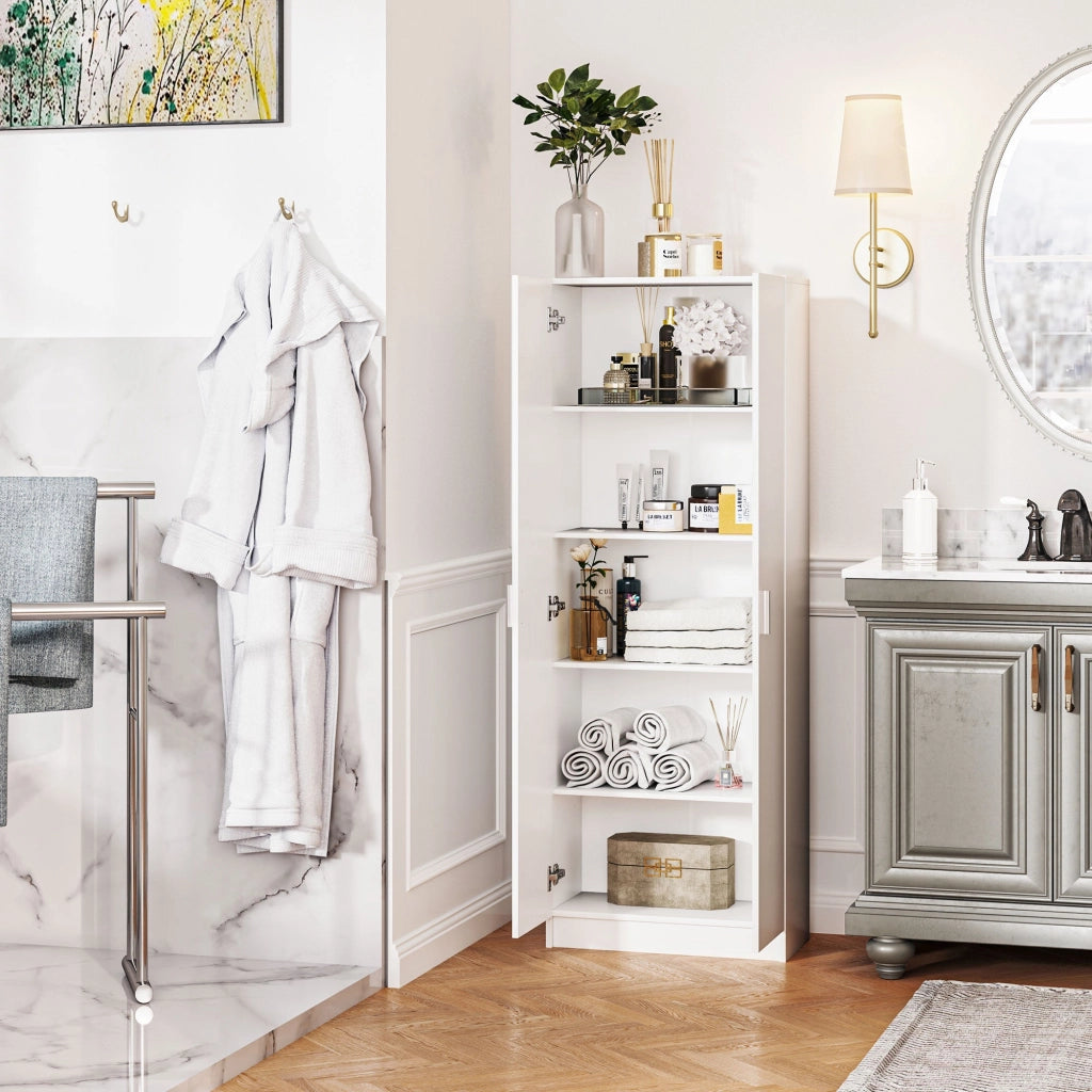 Credenza Mobile Alto Cucina  Multiuso 60x31.5x165 cm in Legno Bianco