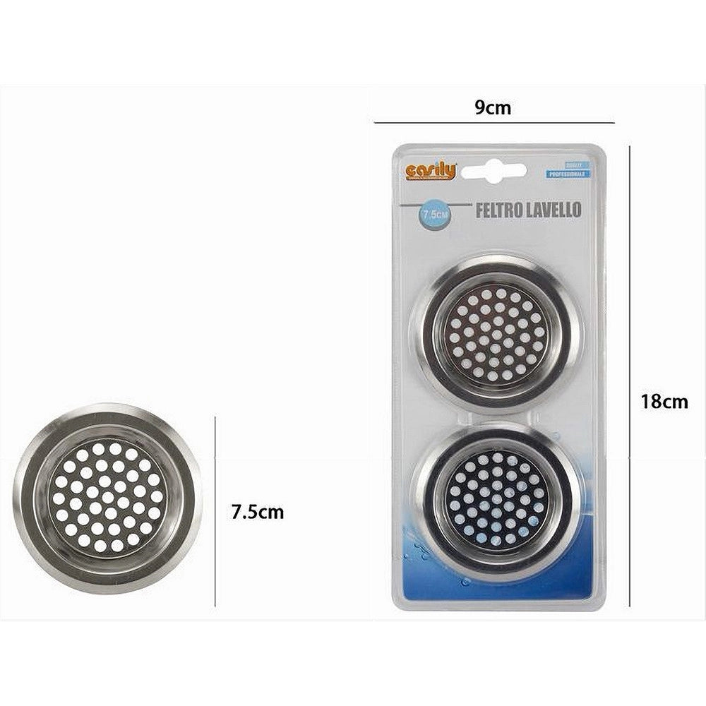 Trade Shop - Set 2pz Filtro Per Protezione Scarico Lavello Da Cucina Bagno Doccia 7.5cm 10398 -