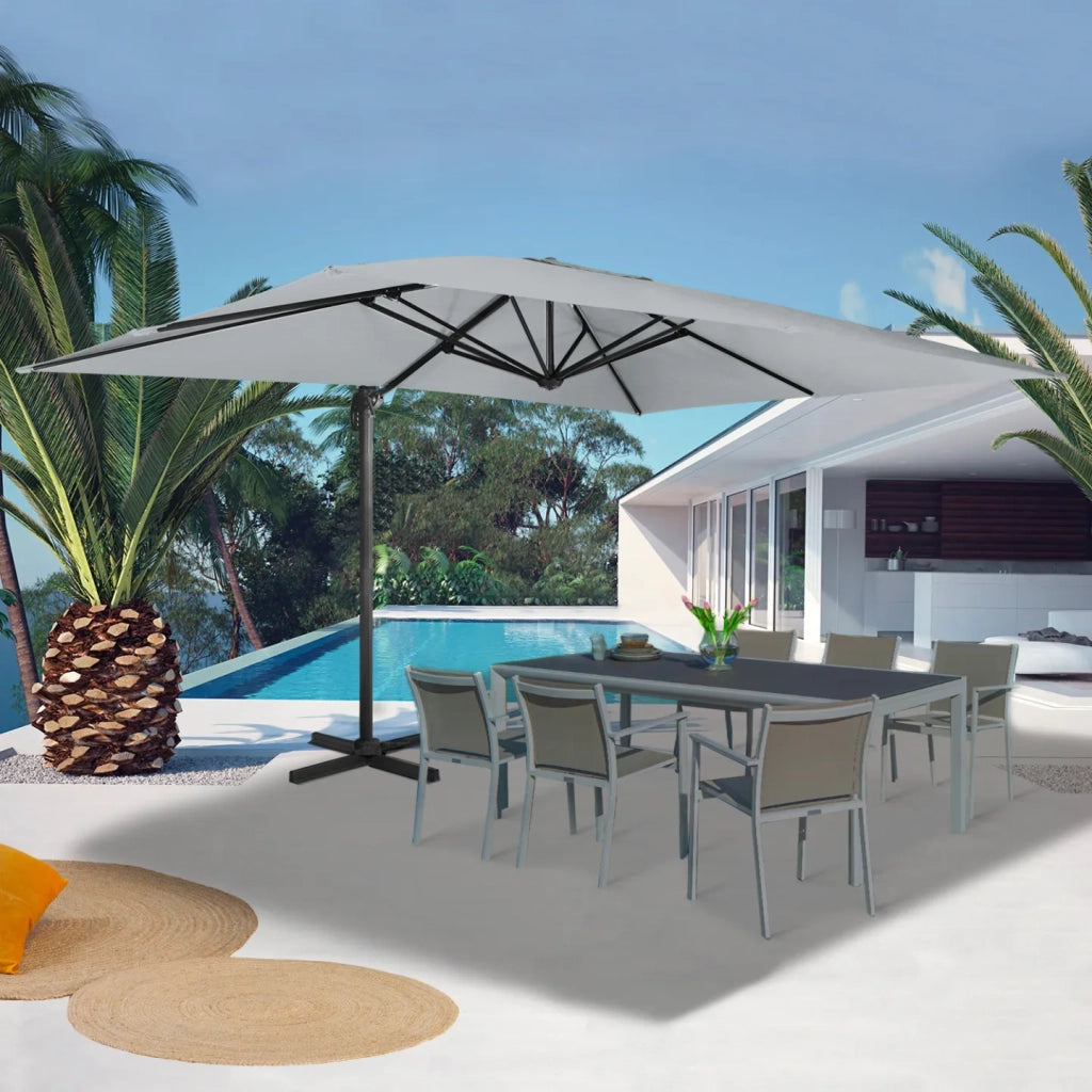 IDMarket - Ombrellone CALVI inclinabile a 360°, grigio chiaro 3x4 M con copertura