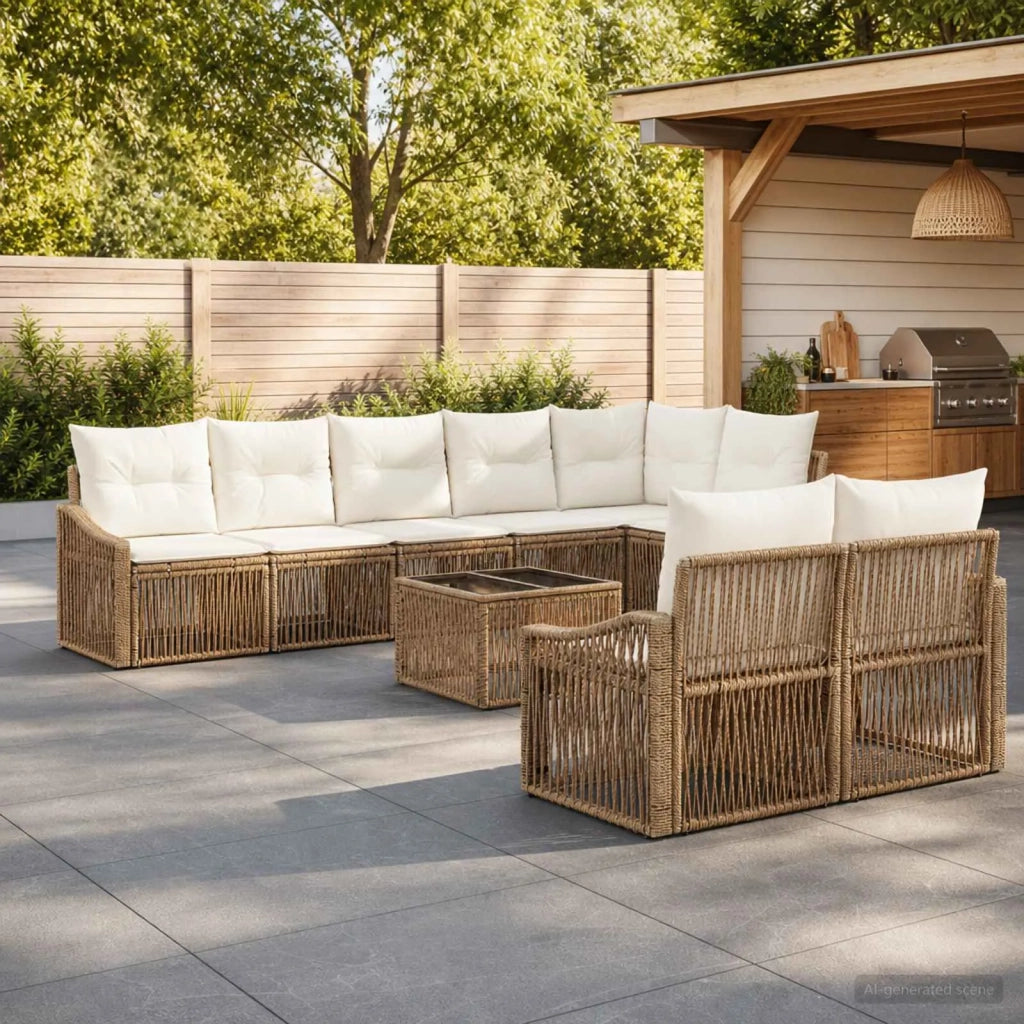 Set Divano da Giardino 9 pcs Beige polyrattan 3436071