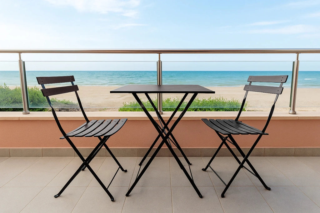 Set tavolo e sedie pieghevoli Niro, 2 sedie + tavolo in ferro da esterno (40x44x78 / 55x55x70 cm)