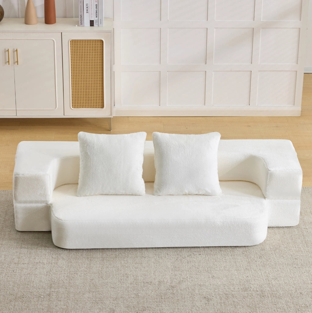 Divano letto 2 posti pieghevole in schiuma bianco con cuscini coordinati