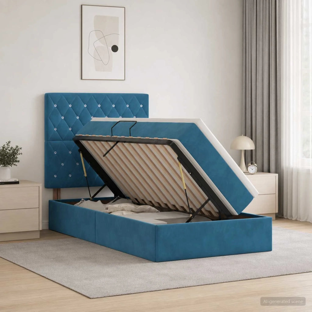 Letto con contenitore e materasso Blu Scuro 100 x 200 cm 3459613