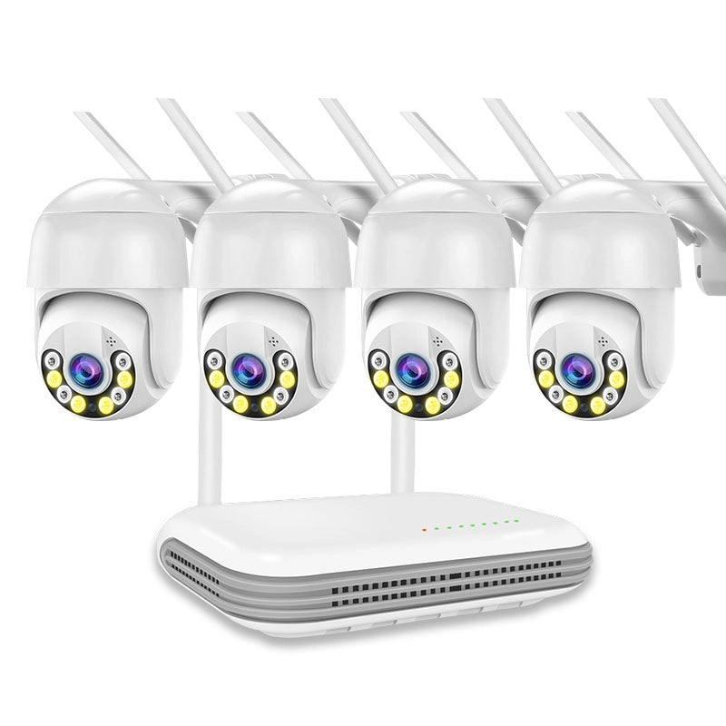 Kit Videosorveglianza Wireless Nvr 4 Canali Wifi Ip 4 Telecamere Motorizzate 3 mpx Audio Bidirezionale Riconoscimento Umano e Volto P2P Coud W208G4