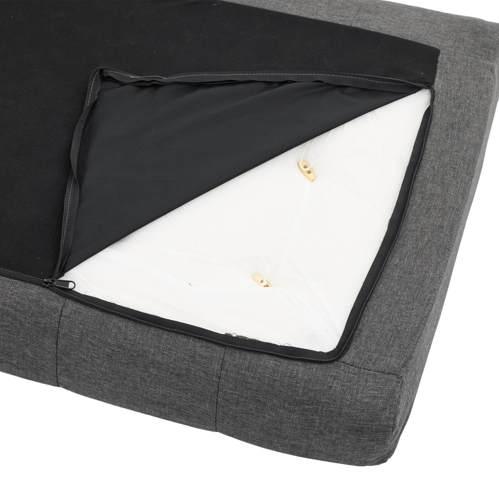 Divano angolare reversibile 3 posti con contenitore e chaise longue intercambiabile in tessuto grigio