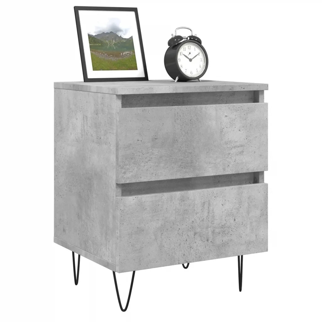 Set di 2 Comodini | Armadio da Notte | Mobiletto da notte Grigio Cemento 40x35x50 cm in Legno Multistrato