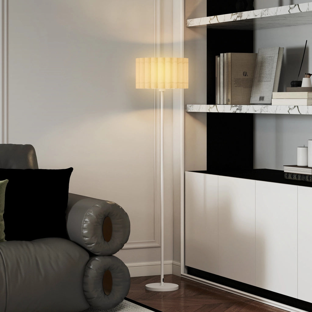 Lampada da Terra Retr¨° ¨C Xylo ¨C Paralume Plastica Bianco con Interruttore a Pedale