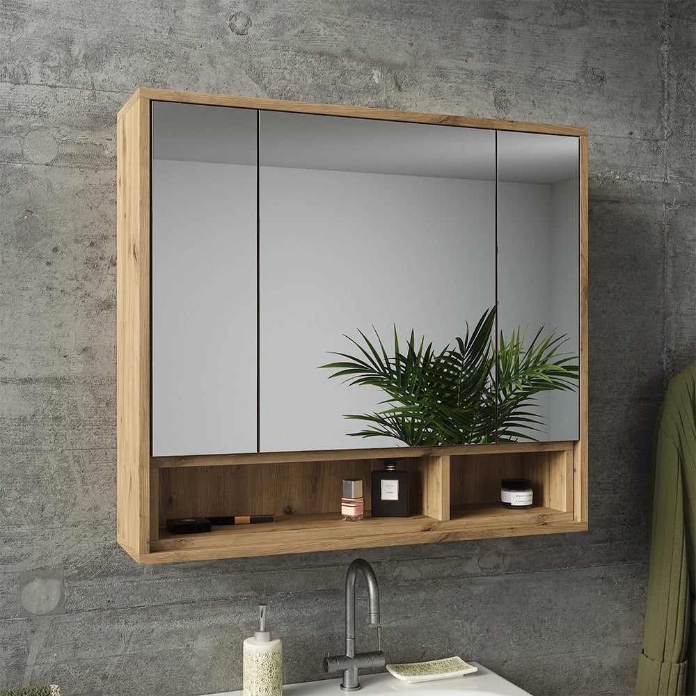 Armadietto con specchio Beatrice Cachemire/Rovere artigianale 80 x 72 cm Vicco