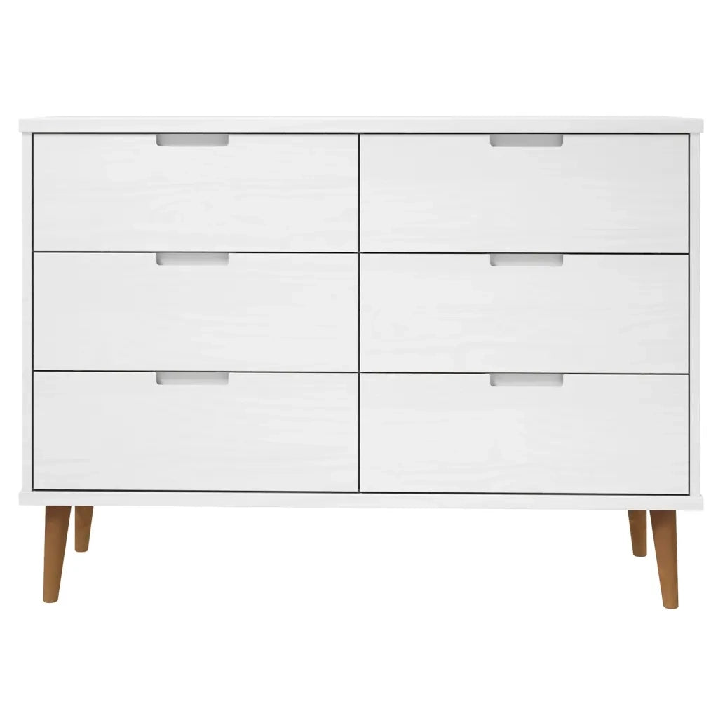 Cassettiera MOLDE Bianca 113x40x80 cm in Legno Massello di Pino 350508