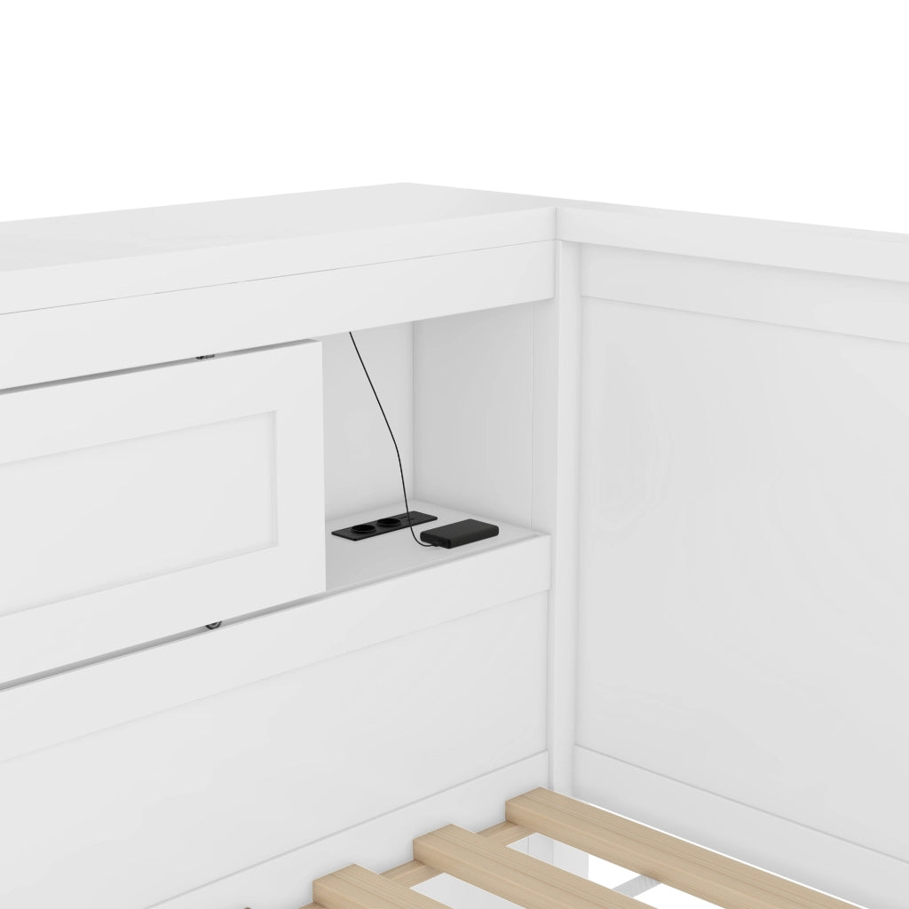 DESMIU Letto divano estraibile 90 × 200 cm 1 posto con LED, presa e USB, senza materasso, bianco