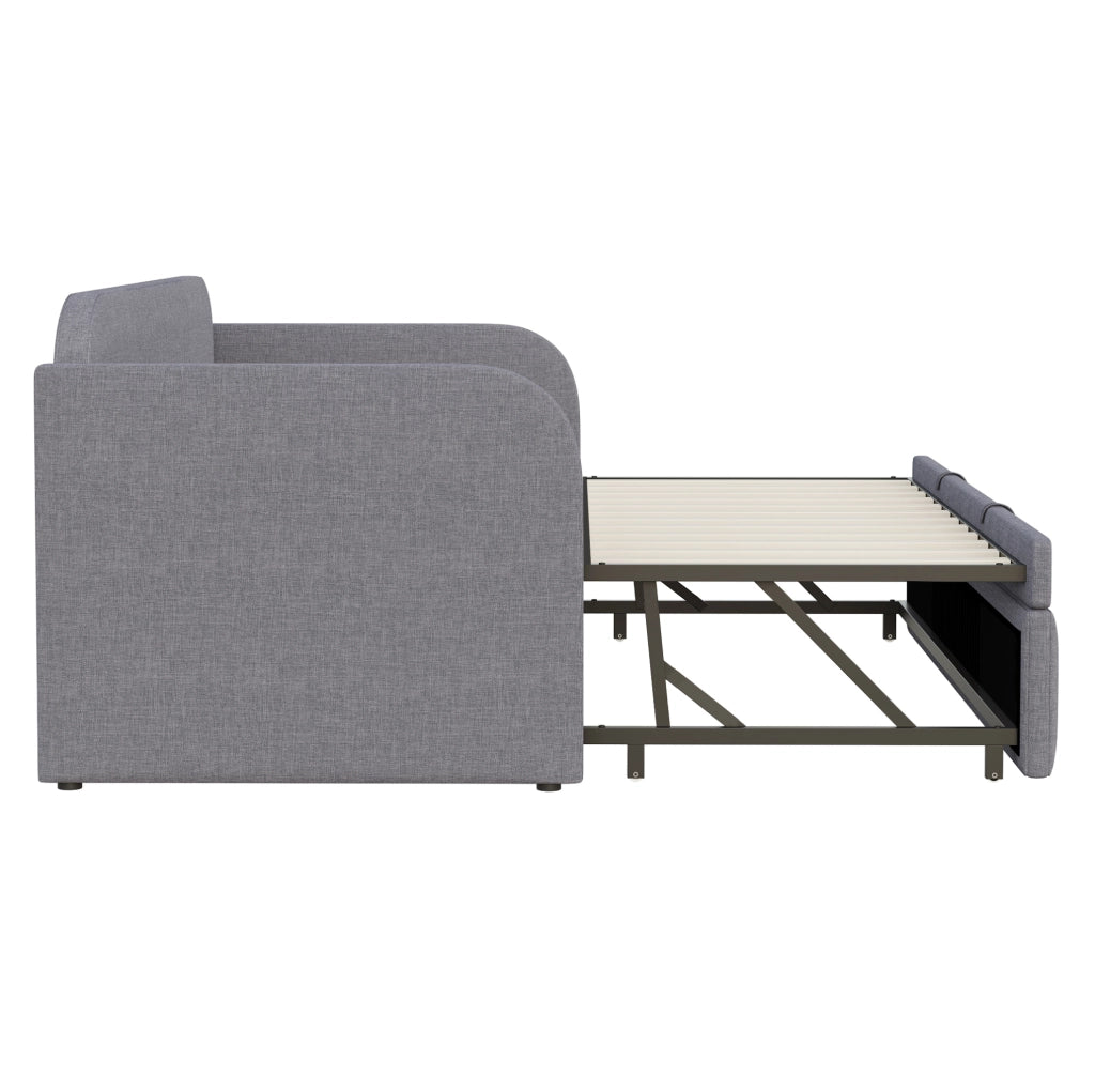 Divano letto imbottito estendibile 90/180x190 cm in tessuto effetto lino grigio