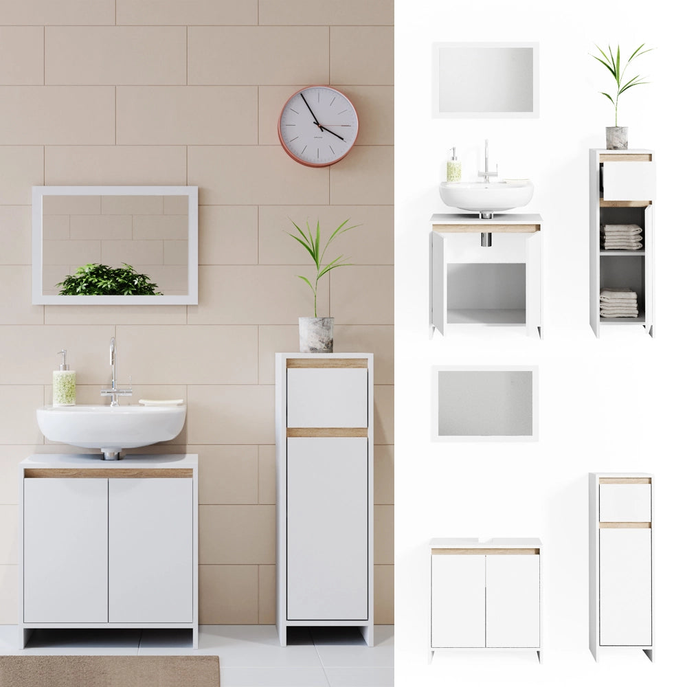 Vicco Set mobili bagno Bianco/Sonoma 3 parti