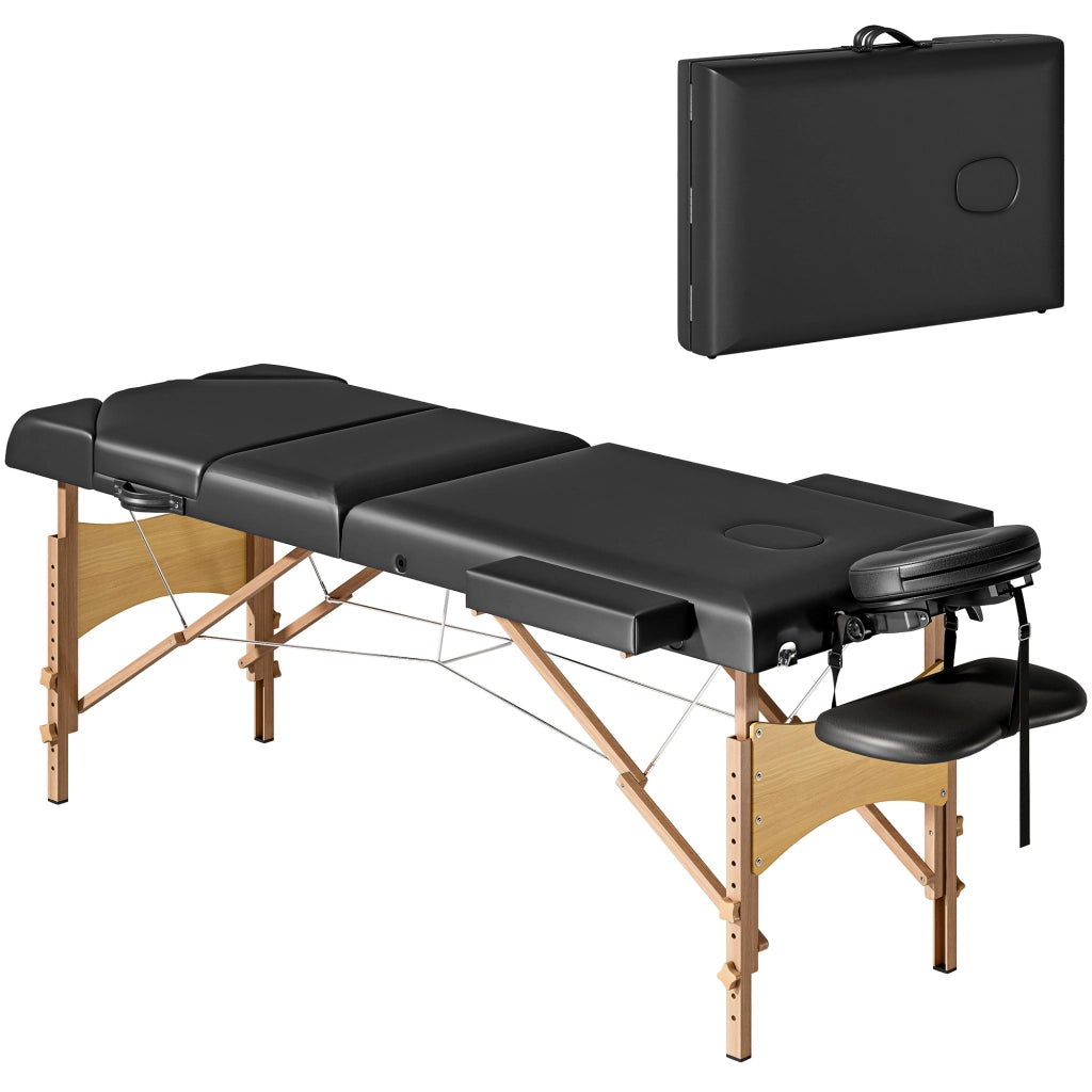 Lettino da massaggio pieghevole ¨C Xylo ¨C 3 zone, altezza regolabile, legno, 215x60x62-89 cm, nero