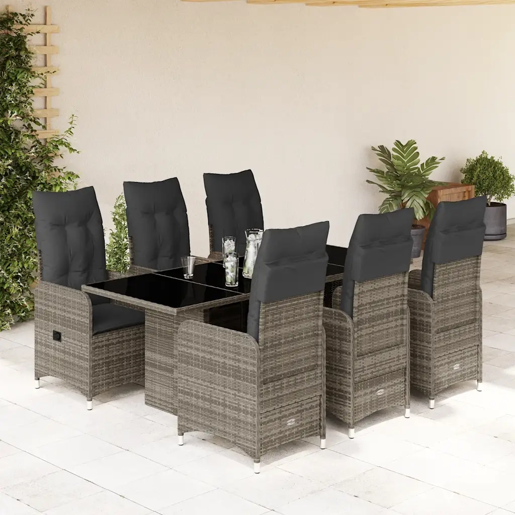 Set BistrÃ² da Giardino 7 pz con Cuscini in Polyrattan Grigio
