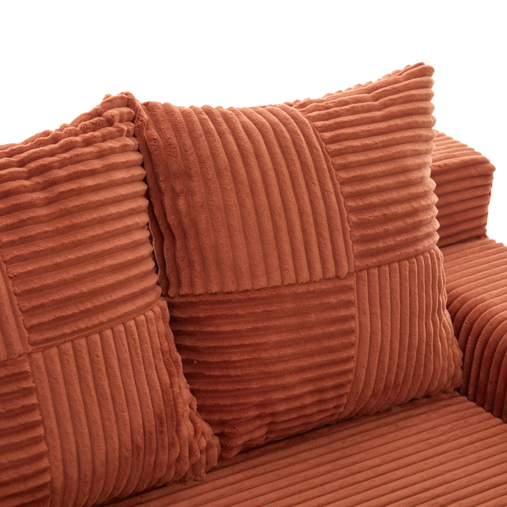 Divano modulare 172x87x64 cm trasformabile in cuscini separati in velluto a coste arancione