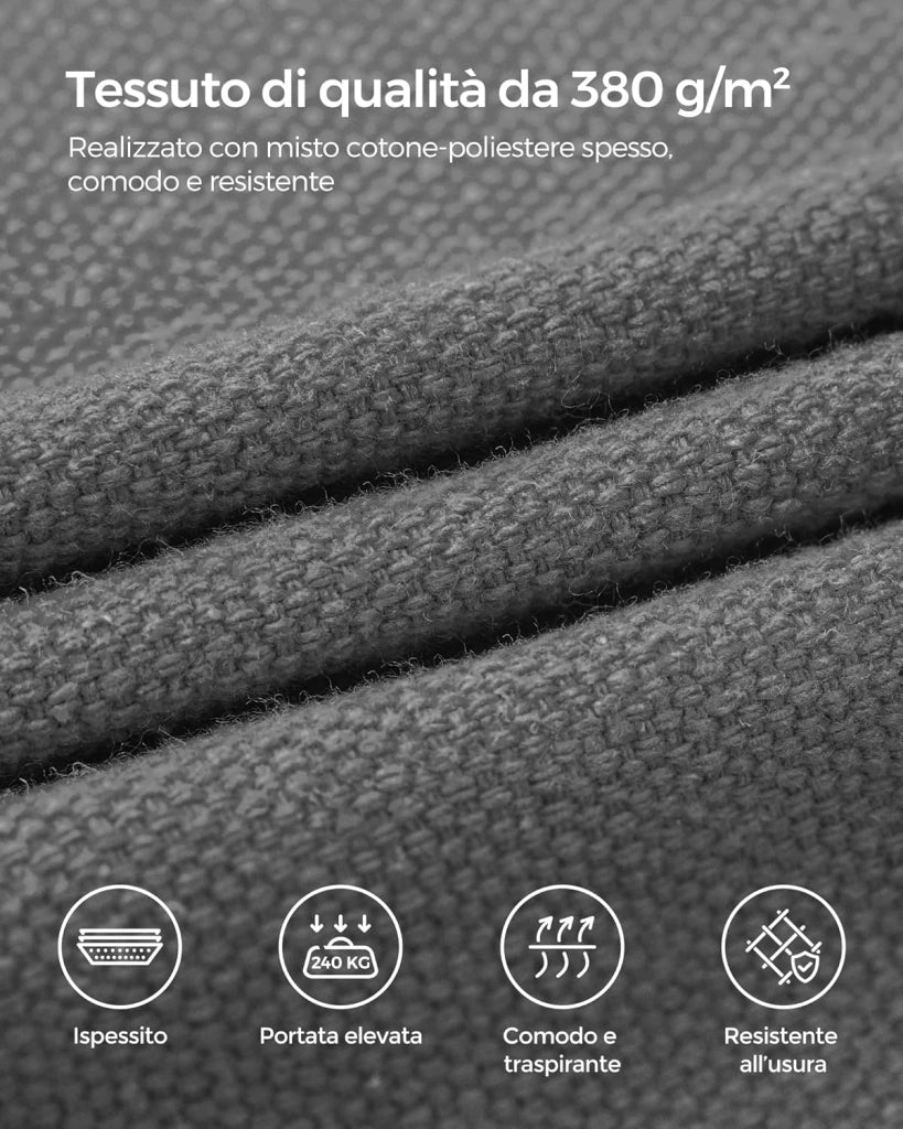 SONGMICS Amaca con Supporto, Amaca di 210 x 150 cm, 5 Altezze Regolabili, Portatile con Sostegno in Metallo, Max. Portata di 240 kg, per Giardino Terrazzo, Supporto Nero e Amaca Grigia GHS001G01
