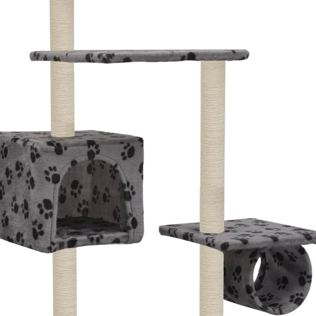 Tiragraffi albero per gatti cuccia per gatti peluche in sisal 260 cm grigio motivo a impronta di zampa 3702110