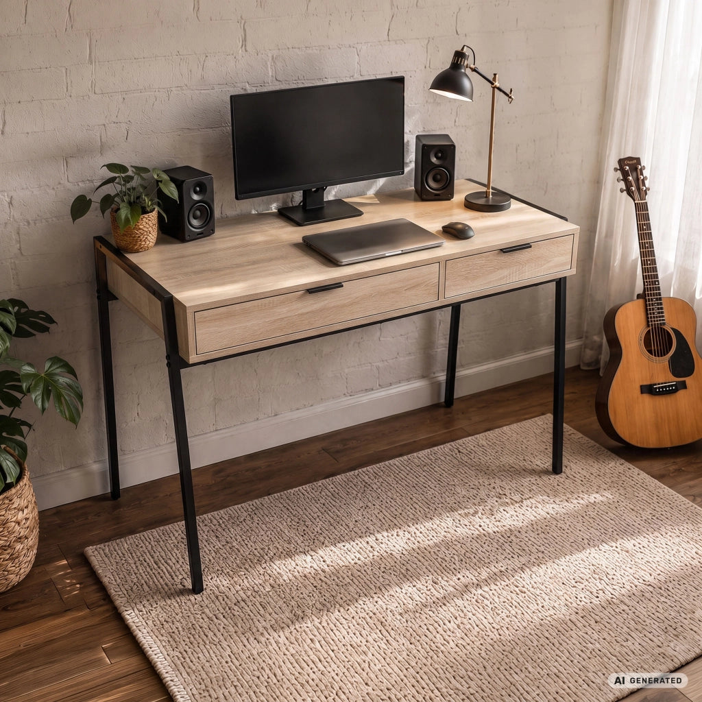 Scrivania industriale per computer Rovere Sonoma ZENTIA 100 cm 2 cassetti gambe nere