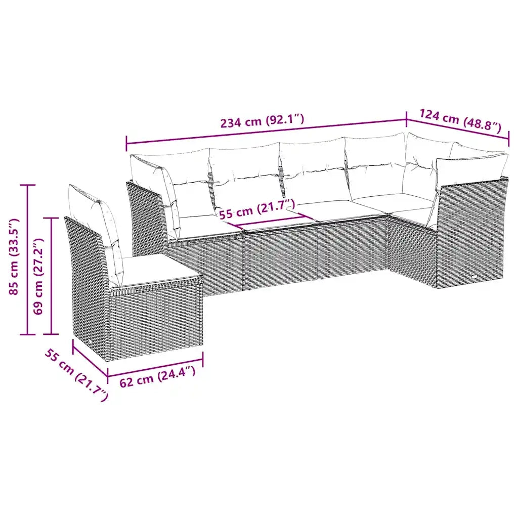 Set Divano da Giardino 6 pz con Cuscini Nero in Polyrattancod mxl 111248