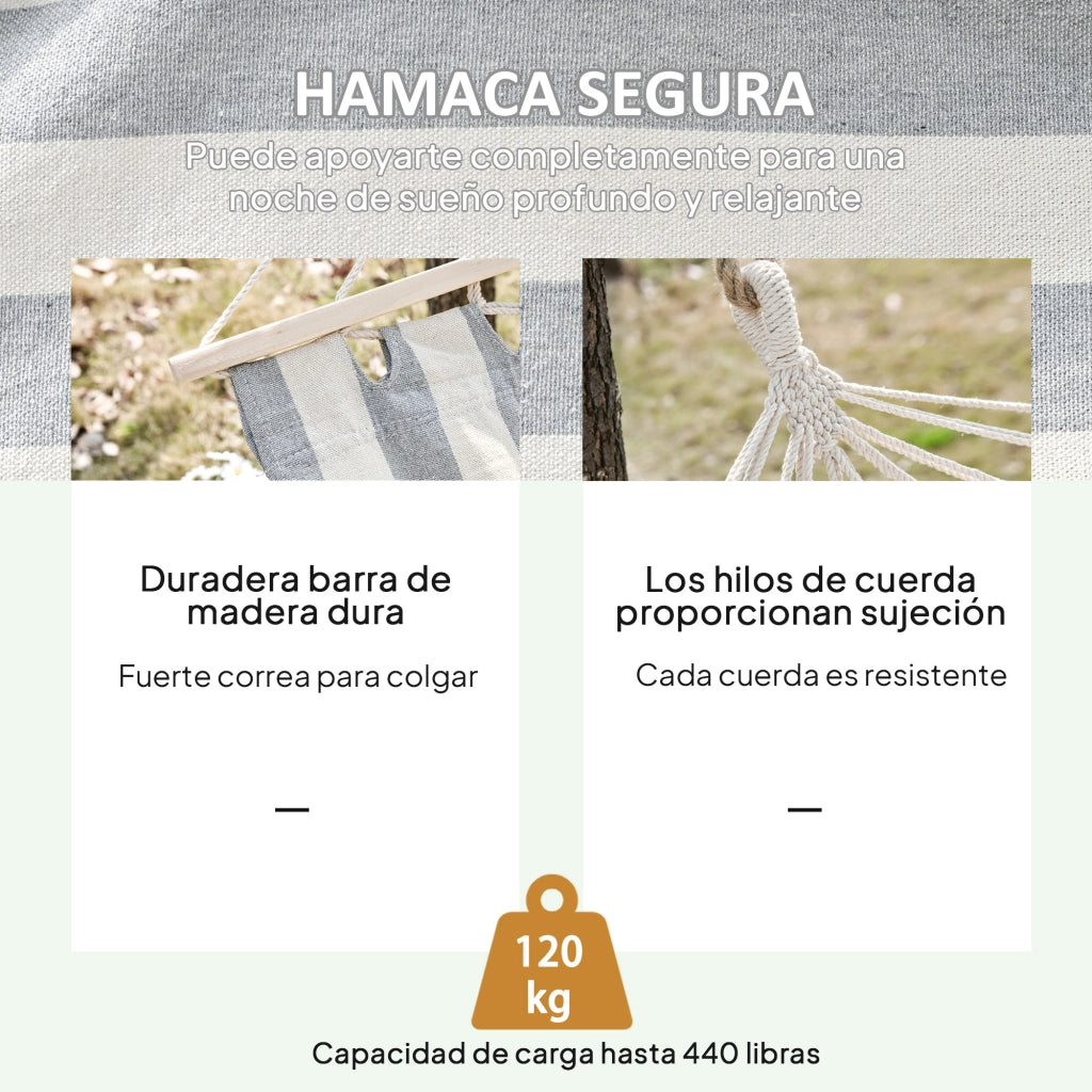 Amaca da giardino con traversini in legno ¨C zephmum ¨C grigio e crema 200x100 cm