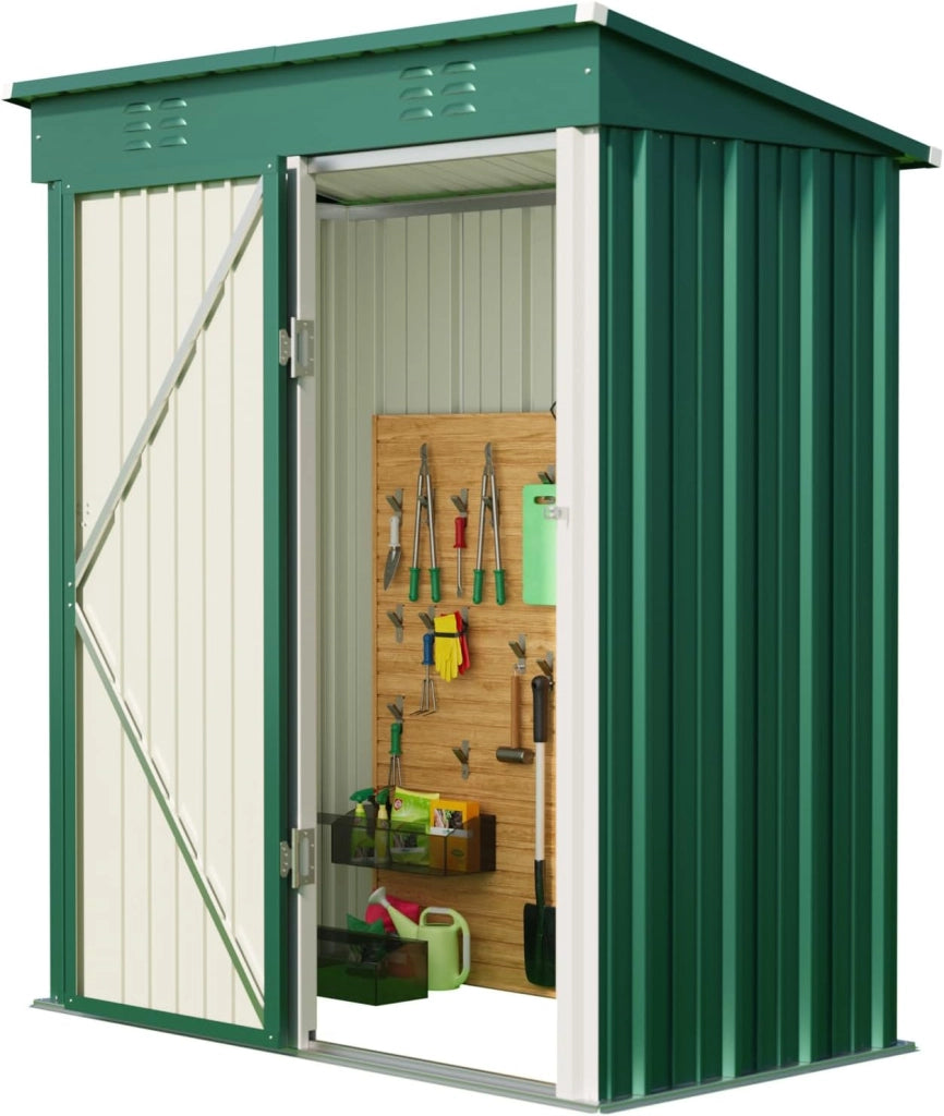 Casetta per attrezzi in metallo,Capanno per Attrezzi da Giardino in Metallo con Ripiani Regolabili, Tetto Inclinato, Prese d'Aria,per Prato, Patio e Cortile180x162x95 CM,Verde