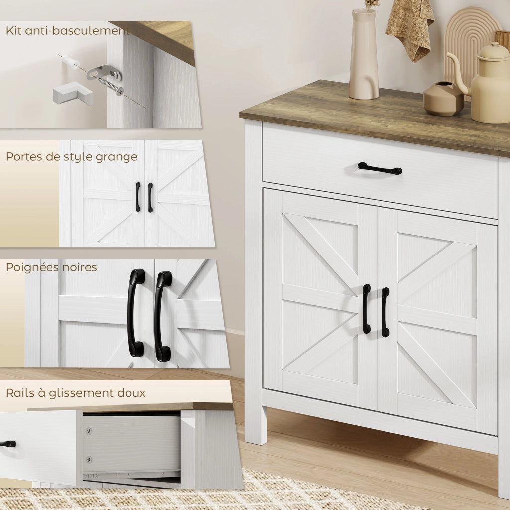 Credenza ¨C zephmum ¨C 77x39.3x81.5cm, bianco e marrone, 2 ante, cassetto, ripiano regolabile