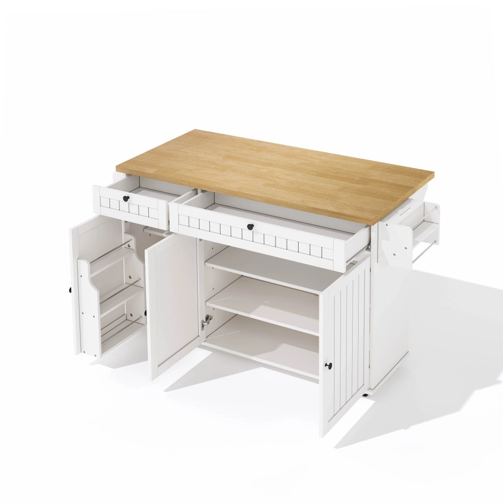 Carrello da Cucina con 2 Cassetti; Piano Ribaltabile; Portasciugamani e Portaspezie; in MDF; 137×45×89;5 cm