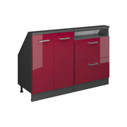 Mobile cucina sottotetto R-Line Rosso lucido/Antracite 120 cm Set di 2 Vicco