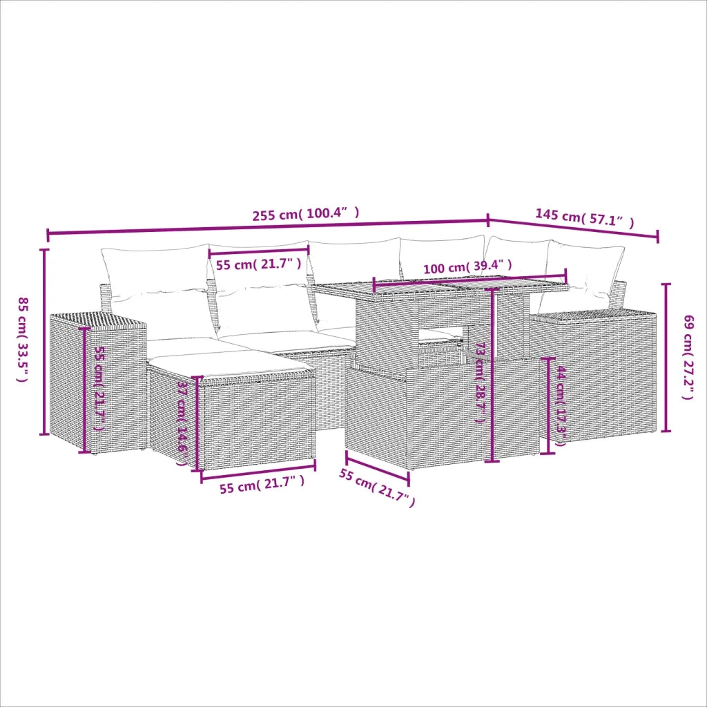 Set Divani da Giardino con Cuscini 7pz Nero Polyrattan 3275926