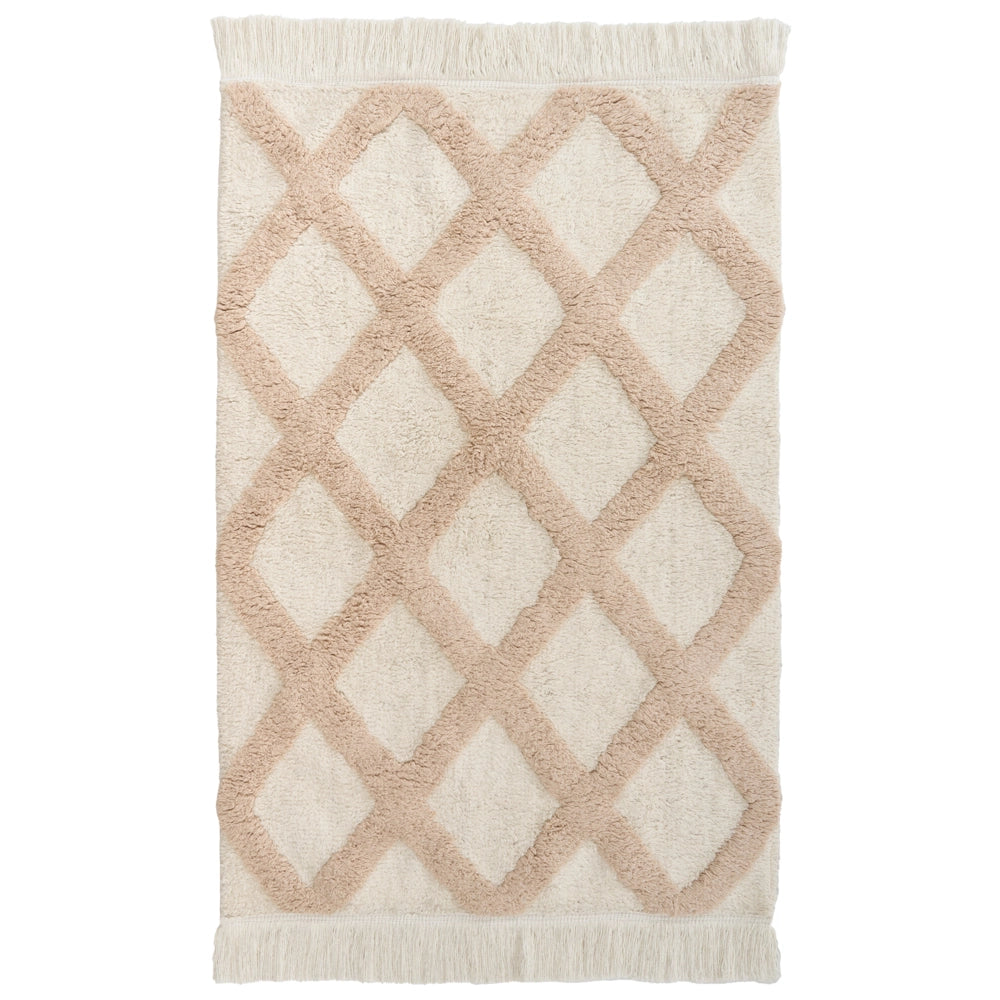 Tappeto Beige Cotone 60 x 90 cm Motivo decorativo geometrico Stile Boho Soggiorno Bambini Stanza dei bambini