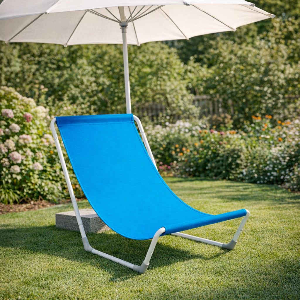 Sedia Sdraio Pieghevole Ergonomica Con Struttura In Acciaio Poliestere Impermeabile Sacca Con Tracolla Per Relax Outdoor Spiaggia Piscina Campeggio Giardino 95 x 60 x 40 Cm Blu
