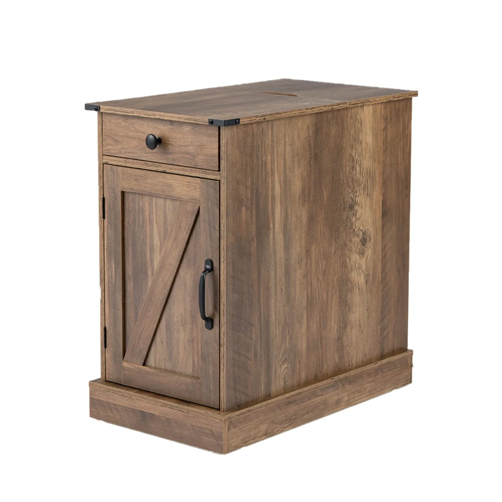 Tavolino multiuso 35 x 60 x 62 cm con stazione di ricarica ergonomica stile rustico legno ingegnerizzato marrone 20_0020598