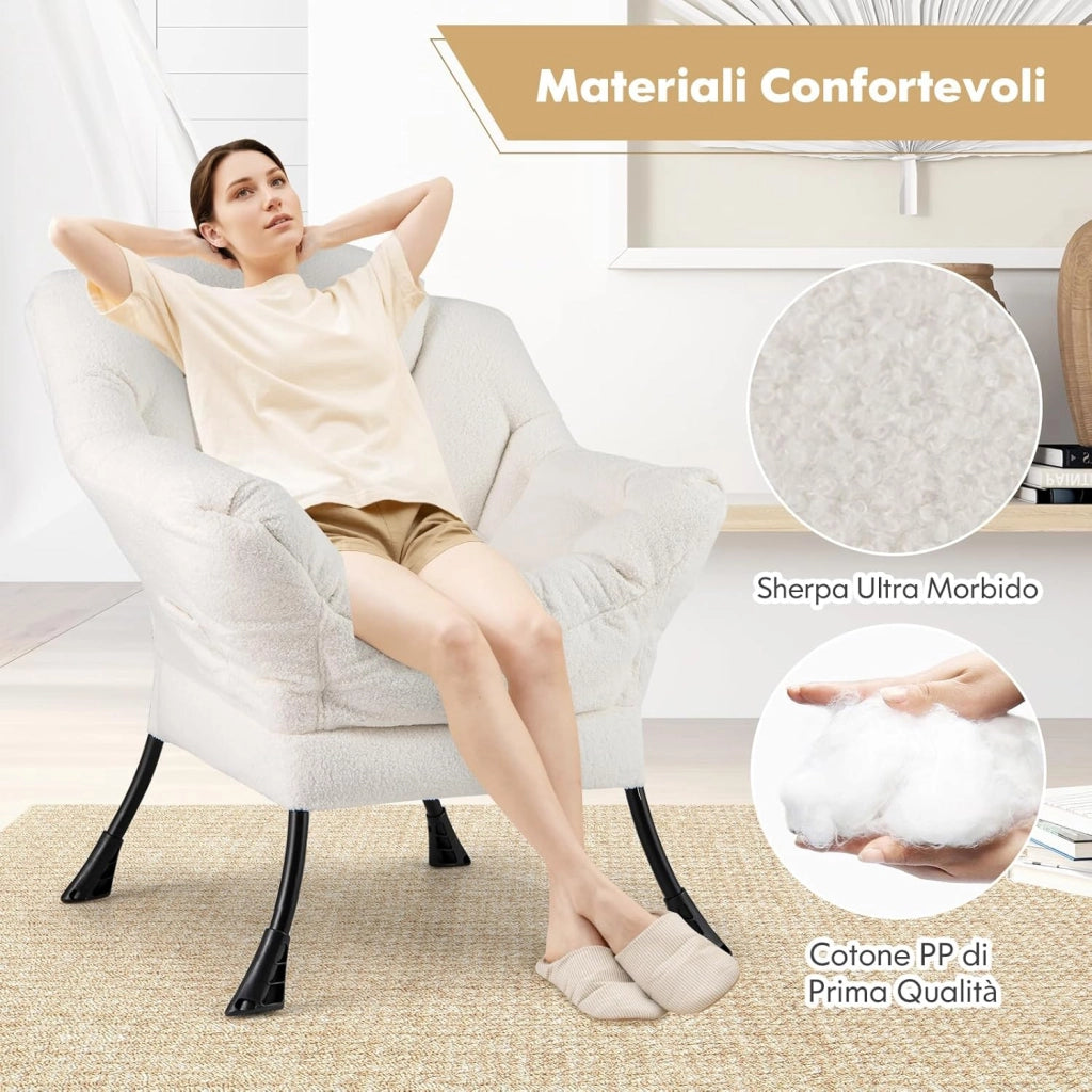 Poltrona Relax, Poltrona da Lettura con Cuscino, Elegante con Schienale e Seduta Imbottiti, Braccioli e Tasca di Stoccaggio, Portata 150 kg (Senza Pouf, Cashmere Beige)