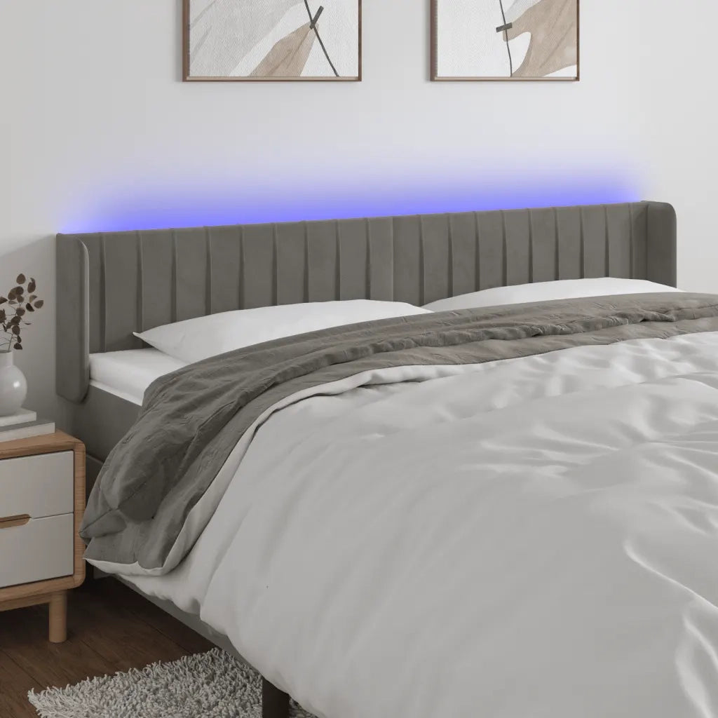 Testiera | Testata a LED Grigio Chiaro 203x16x78/88 cm in Velluto