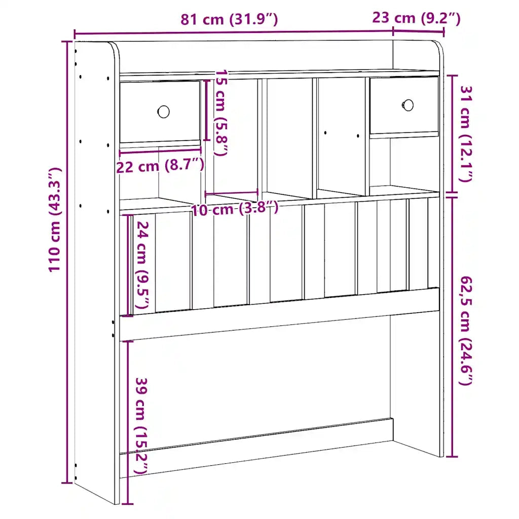 vidaXL Testiera con Ripiani 75 cm in Legno Massello di Pino