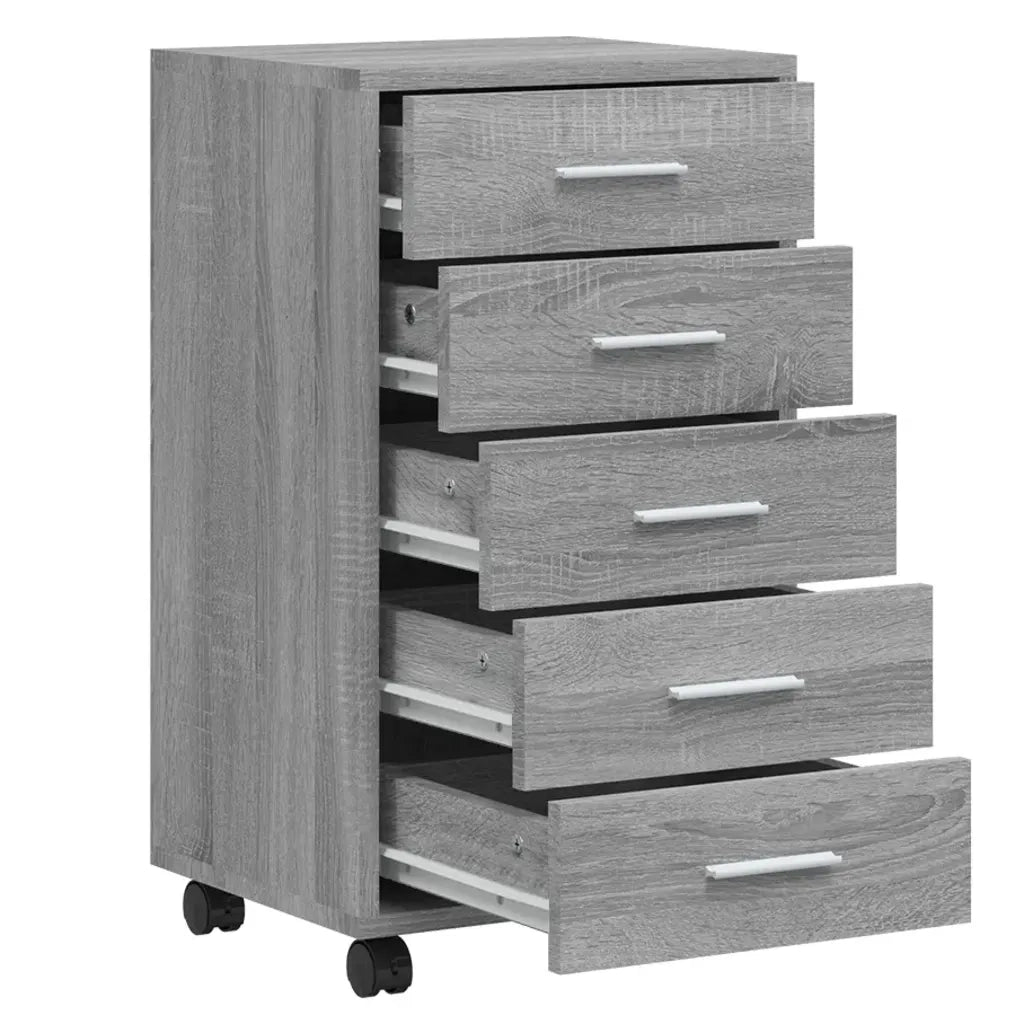 Cassettiera con Ruote grigio sonoma in Legno Multistrato
