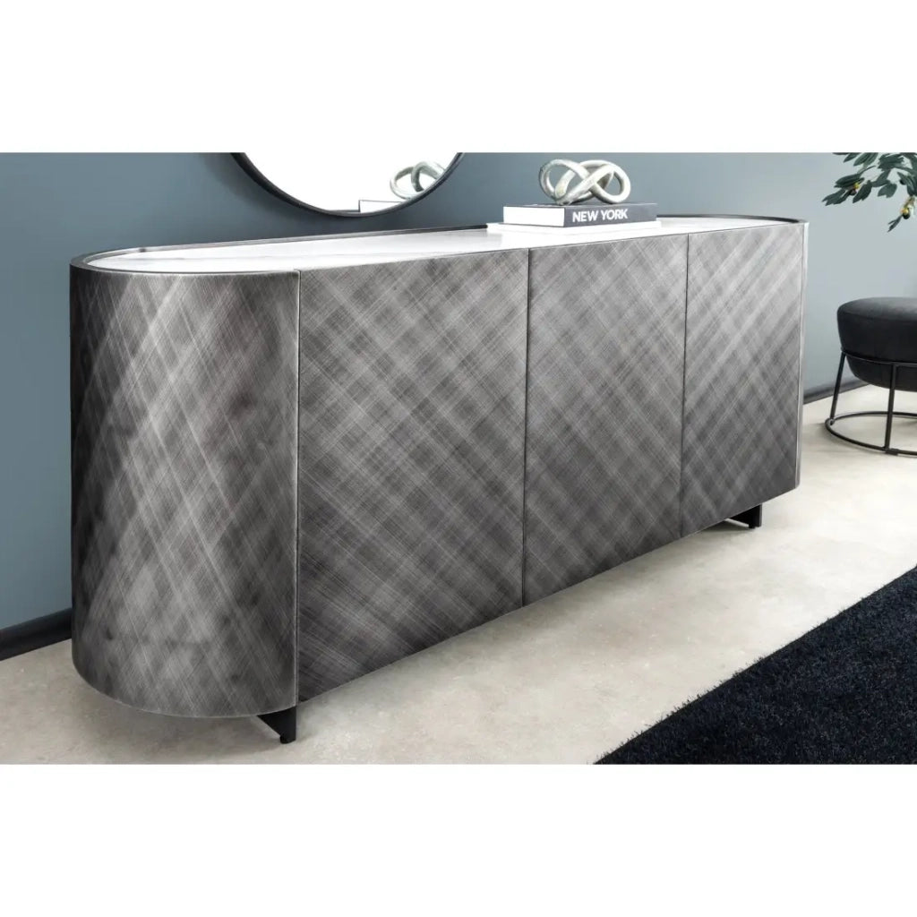 Buffet 150 cm 3 porte 1 cassetto grigio e marmo bianco – Collezione MILANO
