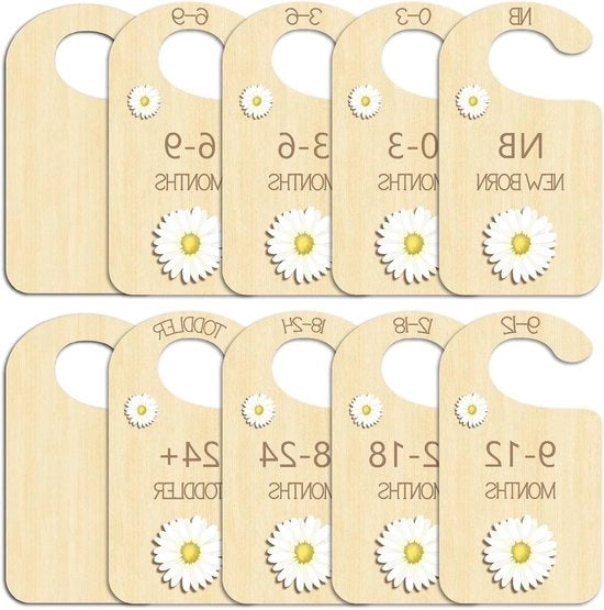Organizzatore in legno appeso per la nursery con 10 fiori - Divisori di cassetti riciclabili per neonati e bambini piccoli - Disegno unico di tovagliolo in legno a fiori - Decorazione per la nursery - 24 mesi.