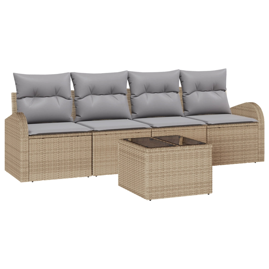 Set di divani da giardino  5 pezzi con cuscini beige polyrattan