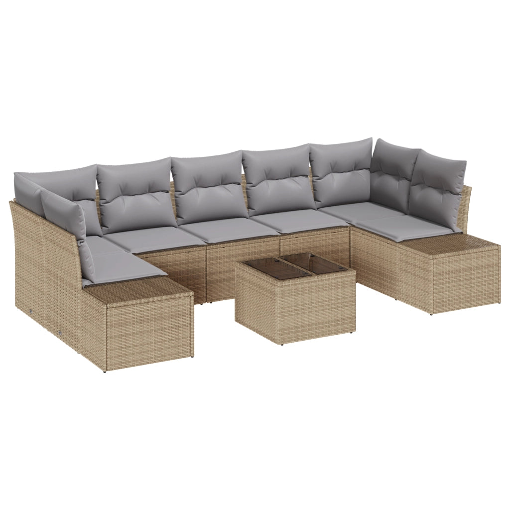 Set di divani da giardino da 8 pezzi con cuscini beige in polyrattan