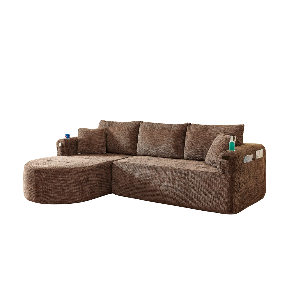 Divano Angolare L-Form con Braccioli e Portabicchieri ¨C MINIMAL ¨C Lino Beige
