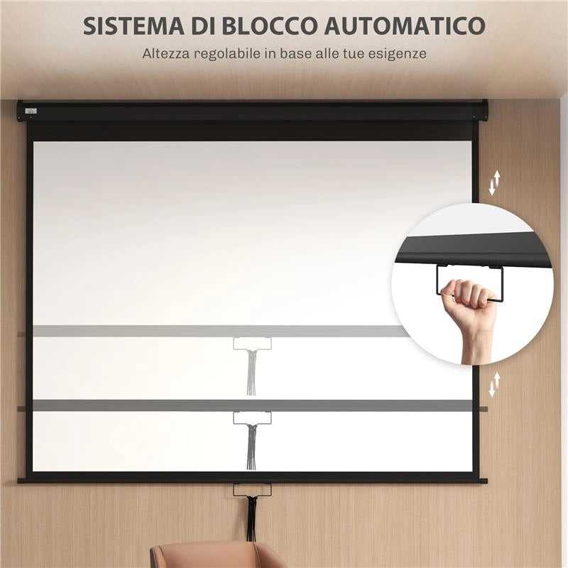TELO PROIETTORE 100" REGOLABILE CON MONTAGGIO A SOFFITTO E PARETE, FORMATO 4:3, 203X152CM, BIANCO E NERO