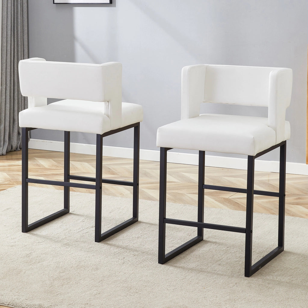 Sgabello da bar nordico in PU bianco e metallo nero