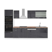 Vicco Cucina componibile Antracite lucido/bianco 300 cm con armadio alto, PL Rovere
