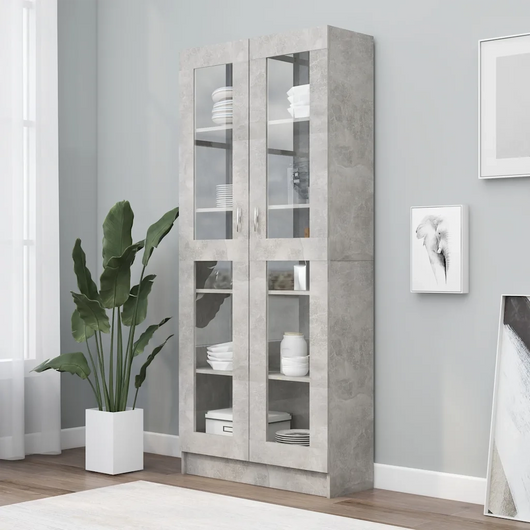 Armadietto Vetrina Grigio Cemento 82,5x30,5x185,5cm Multistrato 802772