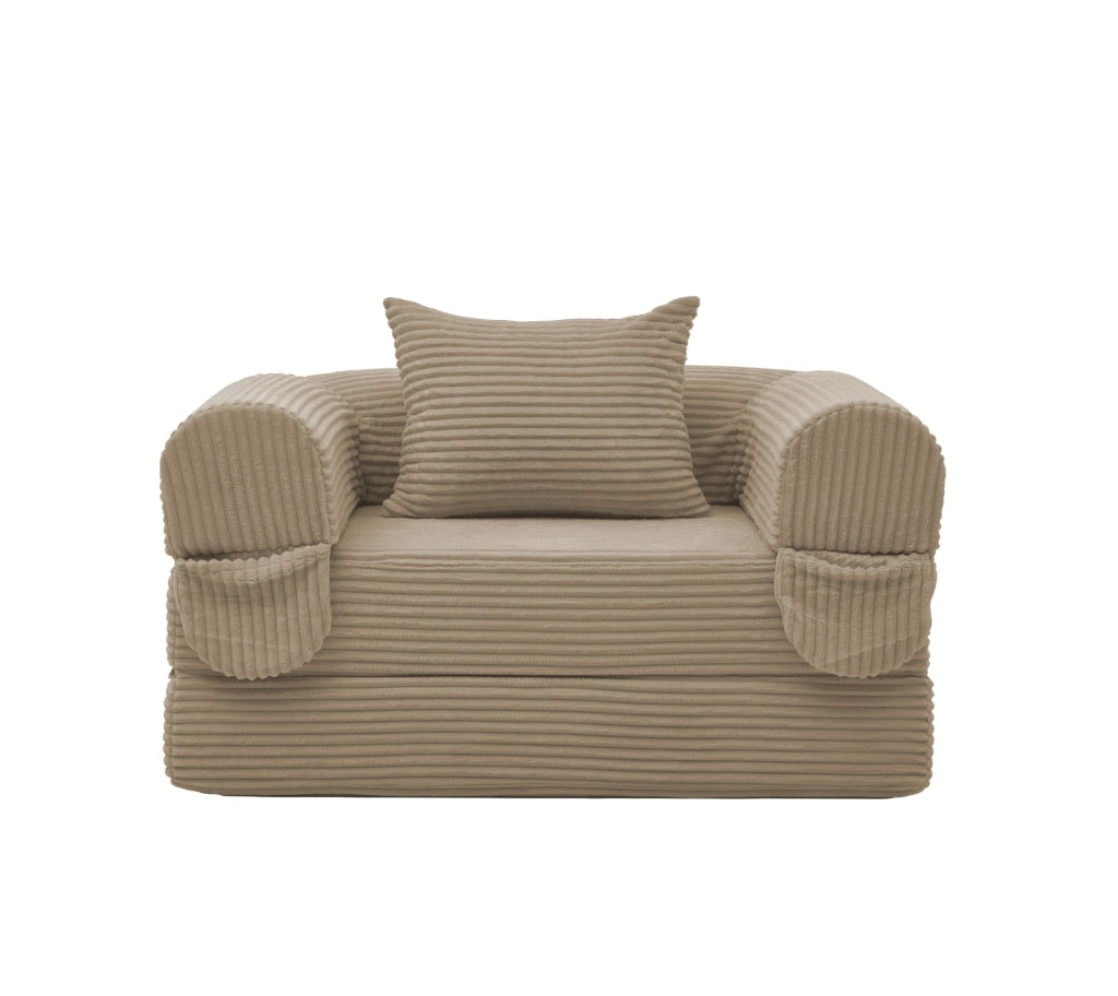 Poltrona letto singola marrone imbottita; trasformabile 2 in 1