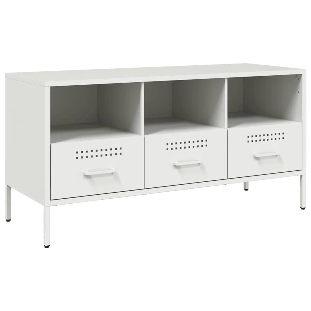 Mobile TV multimediale mensola TV credenza TV per sala da pranzo soggiorno camera da letto 100,5 x 39 x 50,5 cm acciaio bianco 02_0025541
