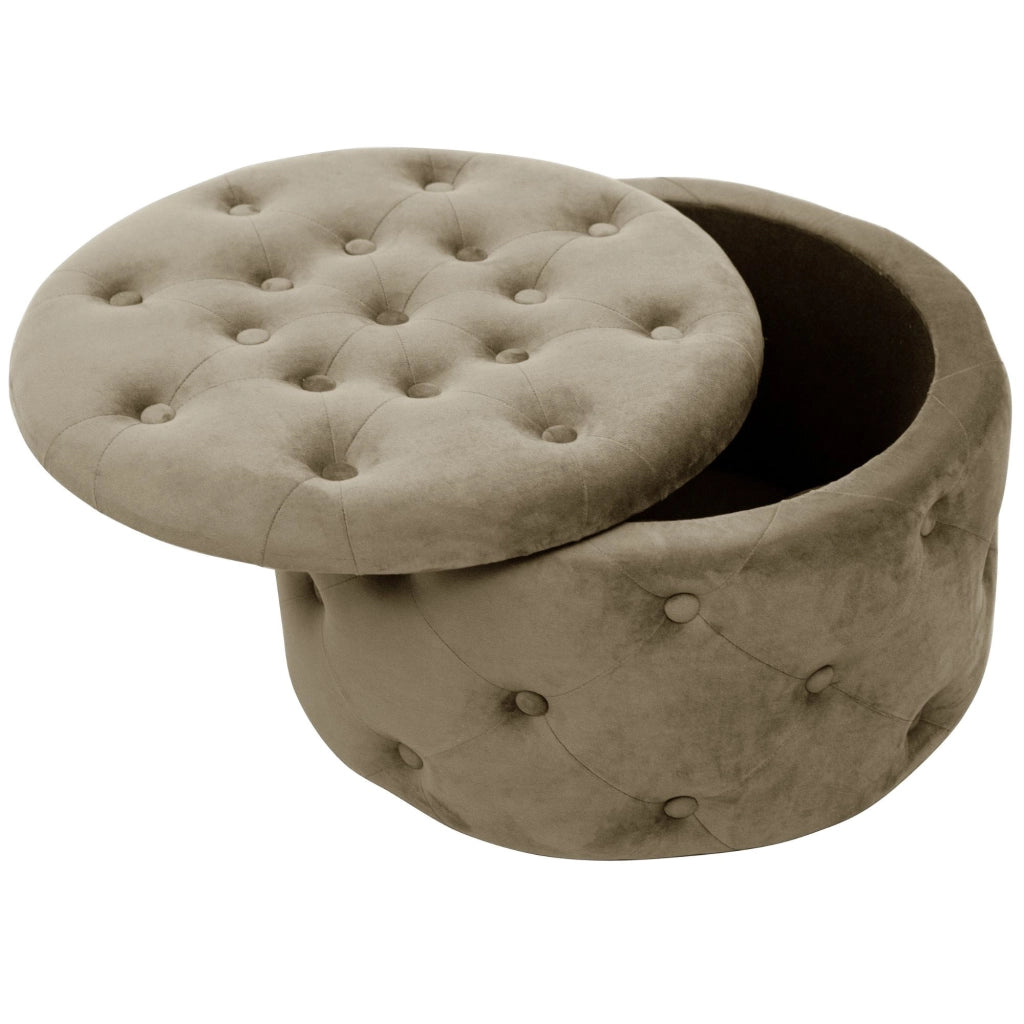 Pouf a scomparto rotonda in velluto trapuntato AKORD ALIA colore Beige